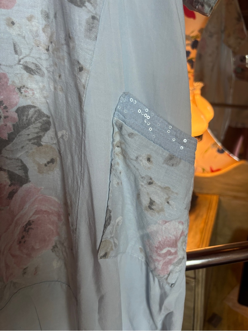 fairycore blue floral linen blend tunic dress lagenlook cottagecore artsy boho L - Picture 2 of 6